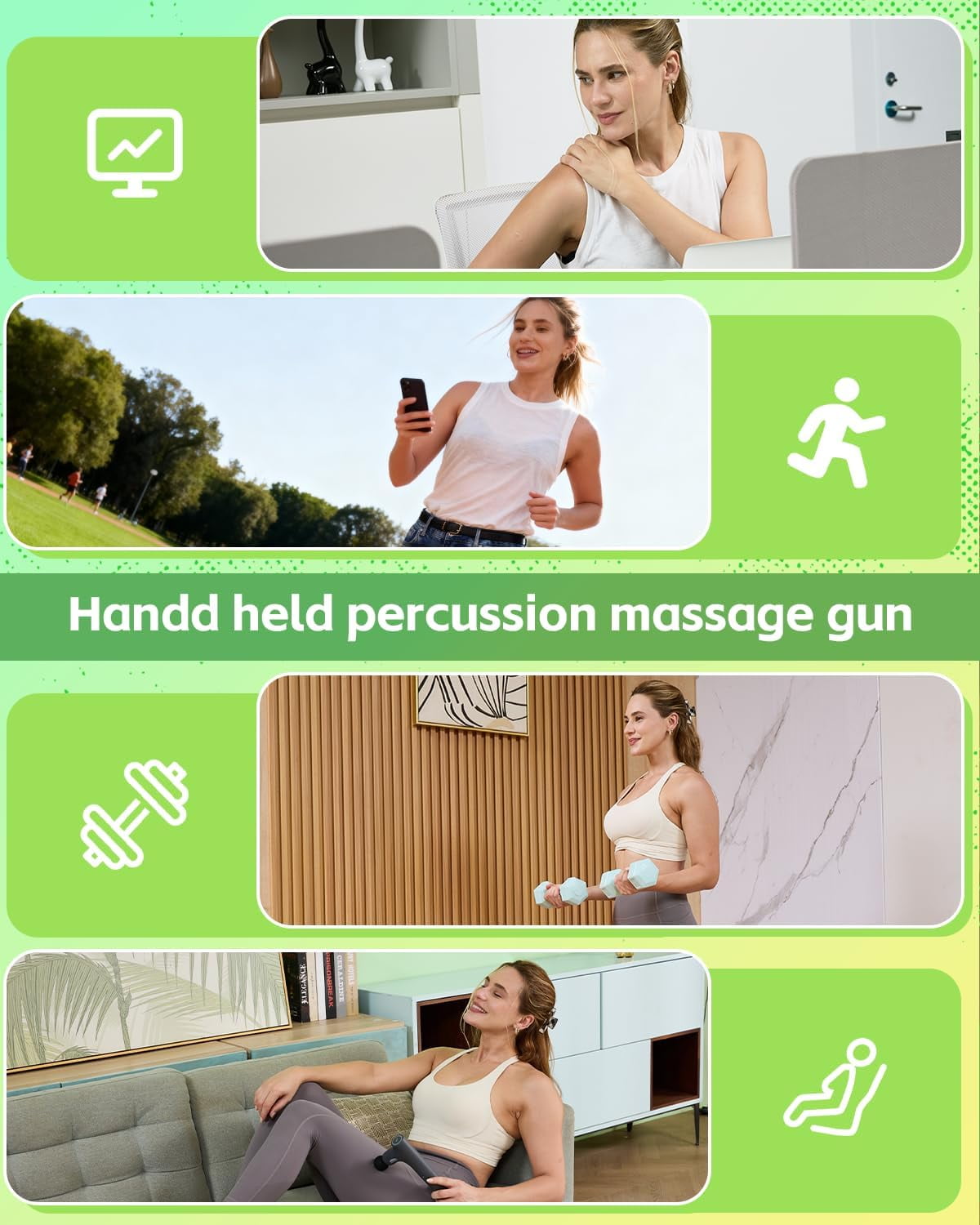 Convertible 3-in-1 Massage Gun Deep Tissue with Extended Handle for Back Pain Relief