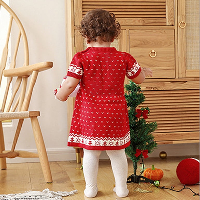 Lnmqlpdbs Christmas Dress Toddler Girls Christmas 5T Babygirl Christmas Juniors Dresses White Dress with Sleeves Plus Size Thanksgiving Outfit, Red 3-