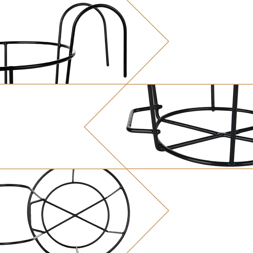 4Pcs Hanging Railing Planter, Flower Hangers for Porch Rail, Deck Railing Plant Hangers, NOGIS Balcony Planters Railing Hanging,Round Plant Baskets Metal Potted Mounted for Indoor Outdoor,Black
