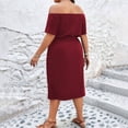 thumbnail image 6 of AURA Women Off Shoulder Beach Midi Dress High Waist Wine Red, A Line Split Knit 1XL-3XL, 6 of 7