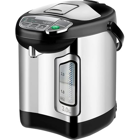 NutriChefKitchen Electric Water Boiler and Warmer - 3L/3.17 Qt Stainless Steel Electric Hot Water Dispenser w/ Rotating Base, Auto Shut Off, Safety Lock, Instant Heating for Coffee & Tea (NCHUB13)