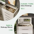 thumbnail image 4 of Merluxy 5-Drawer Chest with Glass Tabletop, Storage Dresser Organizer with Inside Mirror & Lift Top Dresser for Bedroom, Cream&Grey, 4 of 6