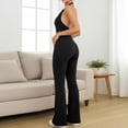 thumbnail image 4 of Women's Halter V Neck Backless Flare Leg Jumpsuit Sexy Bodycon One Piece Outfit, 4 of 6