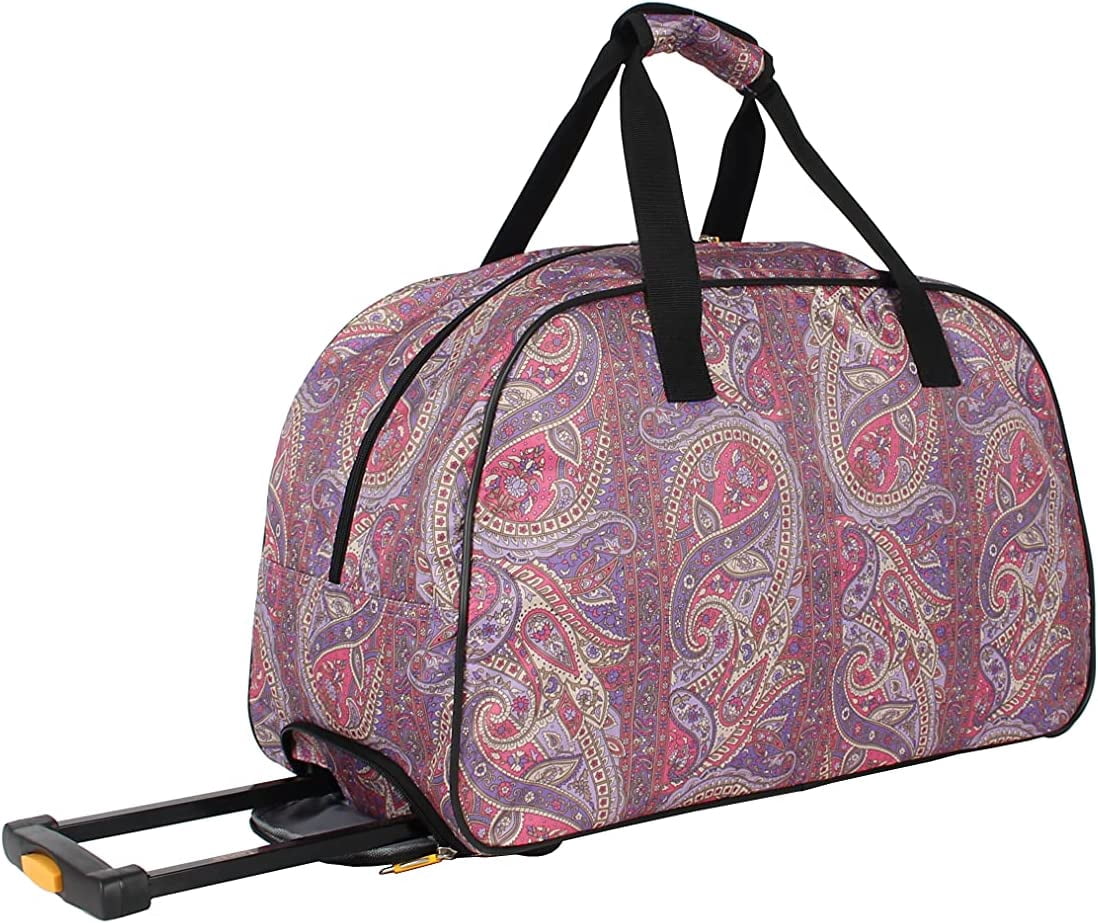 Happyyeah Designer Carry On Luggage Collection - Lightweight Pattern 22 Inch Duffel Bag- Weekender Overnight Business Travel Suitcase with 2- Rolling Spinner Wheels (SEA FORM) (PAISLEY)