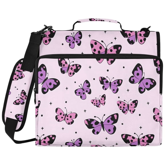 ALAZA Zipper Binder Purple Butterfly Pattern 2 inch 3 Ring 500 Sheet Capacity Trapper Keeper File Folder Organizer Bag