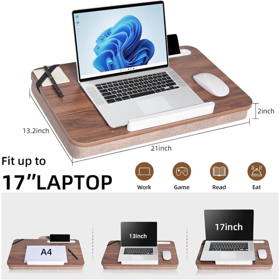 Lap Desk, Lap Desk with Cushion, Fits up to 17 inch Laptop, Premium Portable Laptop Stand Desk with Tray, Pad & Phone Holder, Home Office for Bed/Couch/Car/Reading/Writing
