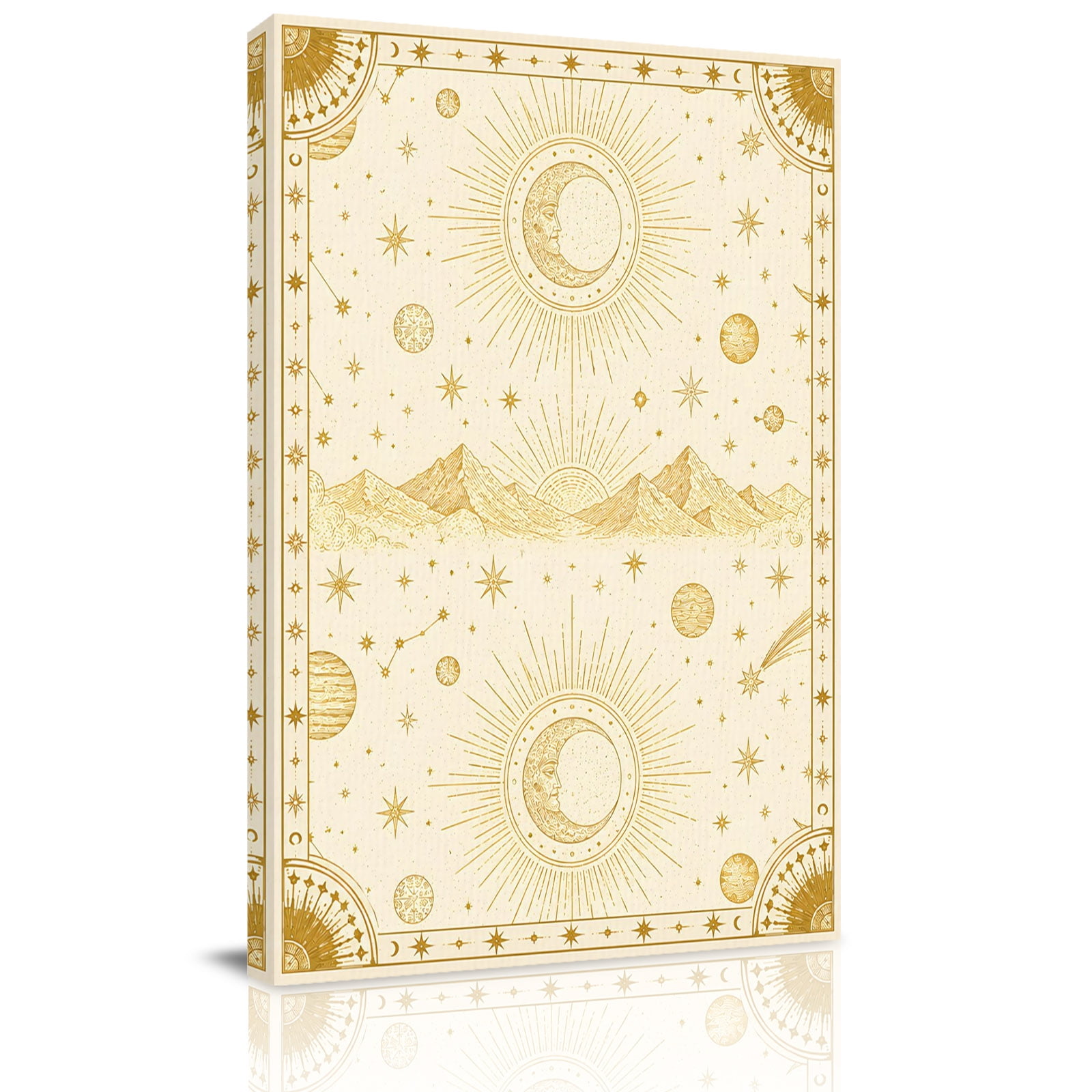 Canvas Wall Art Golden Abstract Framed Canvas Prints for Bedroom Living Room Rising Horizon Sun Mystical Moon Large Gallery Wrapped Wall Decor for Home Office Gifts 18 x24 Ship Next Day
