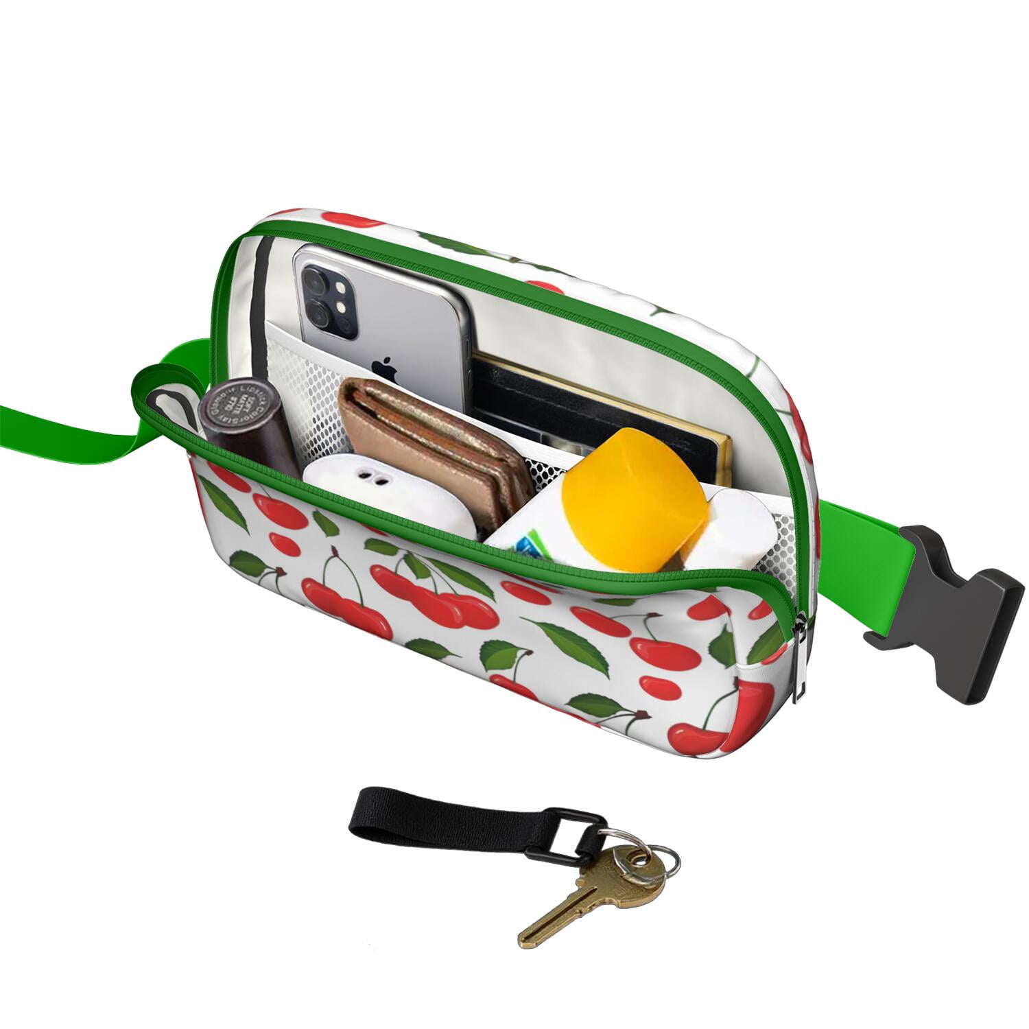 Sweet Cherry Fanny Pack – Cute Red Fruit Belt Bag with Aesthetic Pink Print for Cherry Lovers