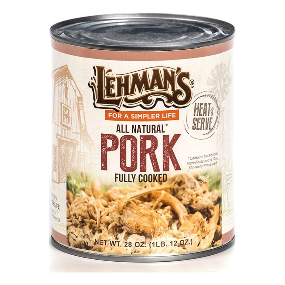 Lehman's All Natural Canned Meat, USA Made Ready to Eat for Everyday, Camping or Emergencies, 28 oz Can, Pork