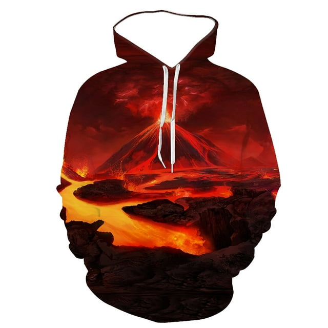 2024 3D Spring And Autumn New Creative Men's Volcanic Eruption Print Hoodie Trendy Magma Sports Oversizeda