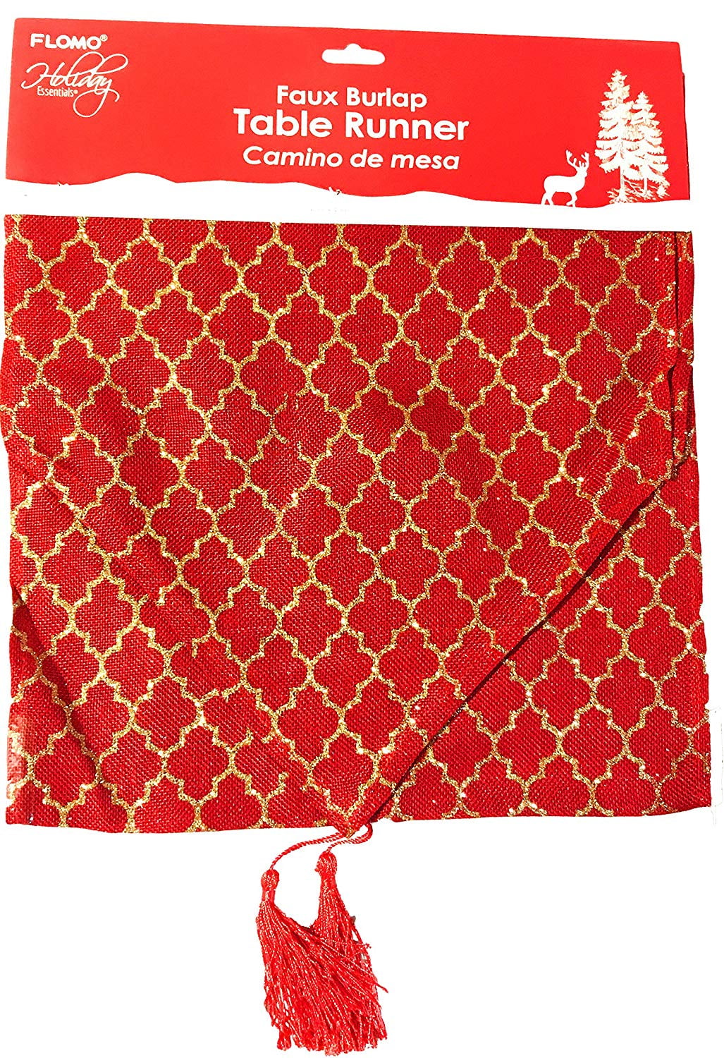 57" x 13" Christmas Faux Burlap Red Christmas Tree Contemporary Glitter