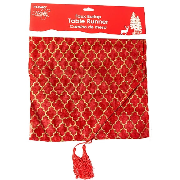 57" x 13" Christmas Faux Burlap Red Christmas Tree Contemporary Glitter Table Runner (Contemporary)