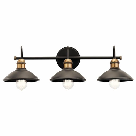 3 Light Vanity Light Damp Location Rated with Vintage Industrial Style 7.25 inches Tall By 26.25 inches Wide-Olde Bronze Finish Bailey Street Home