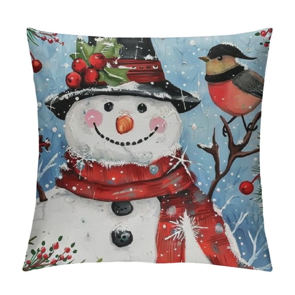 Qinduosi Outdoor Waterproof Christmas Snowman Throw Pillow Cover Inch Double Sided Birds Snow Holiday Xmas Home Decor Pillows Cushion Case for Sofa Couch