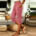 thumbnail image 6 of Womens Straight Leg Capri Pants Elastic Smocked Waist Side Slit Cropped Trousers with Pockets Casual Travel Boho Beach Pants Pink, 6 of 7