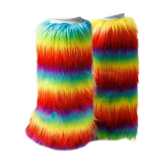 Aellinatey Colorful Winter Leg Warmers Furry Rainbow Boot Covers for Fashionable Warmth