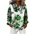 thumbnail image 4 of 2026 St Patricks Day Shirt Women Silk Satin T-Shirt Button Down Long Sleeve Blouse Tops Lucky Irish Clover Print Blouses Funny Holiday Graphic Tees Dressy Casual Outfits Going Out Tops, 4 of 5