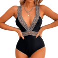 thumbnail image 2 of Traje de baño de una pieza para mujer QQDD con escote en V pronunciado y diseño calado., 2 of 5