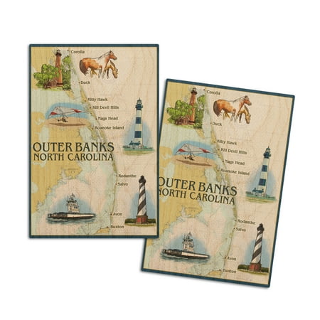 

Outer Banks North Carolina Nautical Chart (4x6 Birch Wood Postcards 2-Pack Stationary Rustic Home Wall Decor)