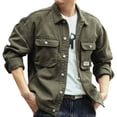 thumbnail image 2 of uublik Mens Classic Lapel Jean Jacket Casual Trucker Cowboy Coat Pocket Casual Front Denim Men Jackets Green, 2 of 6