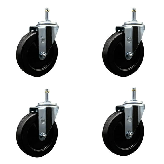 5 Inch Hard Rubber Wheel Swivel 7/16 Inch Grip Ring Stem Caster Set SCC