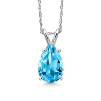 Gem Stone King 14K White Gold Swiss Blue Topaz Pendant Necklace for Women | 2.27 Cttw | Gemstone November Birthstone | Pear Shape 10X7MM | With 18 inch Chain