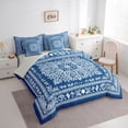 thumbnail image 2 of jejeloiu Nautical Vintage Floral 7pcs Queen Bedding For Men Women,Paisley Print Bedding Comforter Set Queen,Blue White,Light Gray Reversible, 2 of 7