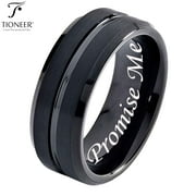 Tioneer Tungsten Carbide 8 mm Black Band with Groove Center Wedding Band Ring Mens Womens 8MM w/ FREE Engraving