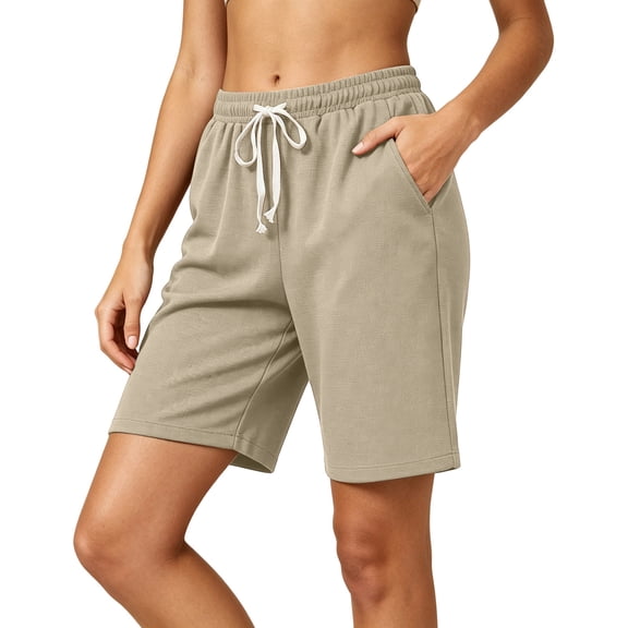 Hurxie Women's Sweat Shorts Bermuda Long Shorts Athletic Casual Loose Shorts Khaki,2XL