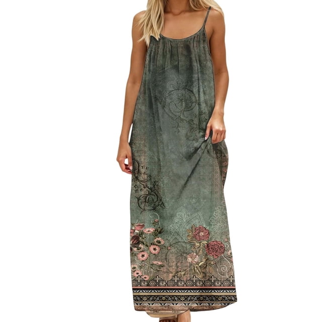 Robe d'Été pour Femmes Mode Sans Manches Dos Nu Robe Cami Bretelles Spaghetti Longue Robe d'Été Fluide avec Dos