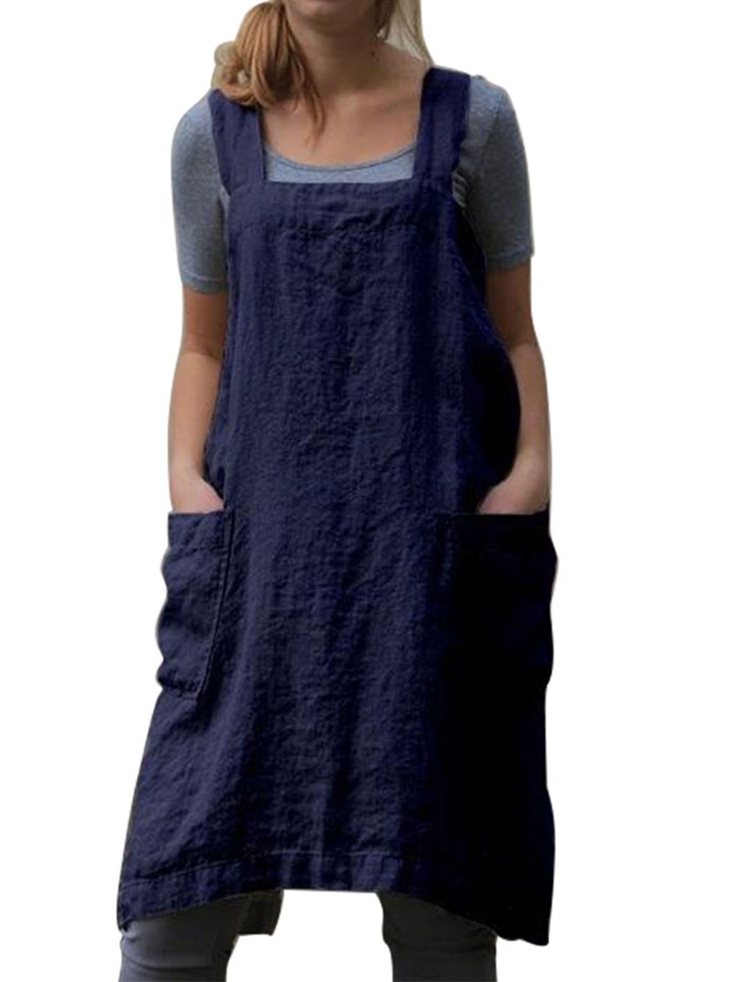 Japanese Carton Overall Vest Plaid Apron For Women With Pockets 