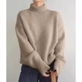 thumbnail image 4 of Womens Mock Neck Sweaters Oversized Chunky Long Sleeve Knit High Low Hem Pullover Top Fall Winter Fashion Camel Color XS, 4 of 9