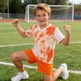 thumbnail image 5 of Amidoa Girls 2 Piece Outfits Summer Clothes Short Sleeve Cute T-Shirt and Casual Shorts Kids Clothing Sets Orange Size 7, 5 of 7
