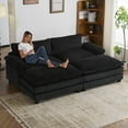thumbnail image 2 of Zimtown 90“ Sofa Bed Couch with Pillow Arms and Double Layer Cushions, Corduroy Loveseat Sofa with Removable Ottoman for Living Room, Black, 2 of 10