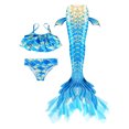 thumbnail image 2 of Gelikeya Girls Swimsuits Size 6-7 Kids' Swimwear 3 Piece Set Floral Bikini Tops Skirt Shorts Summer Holiday Hawaiian Beach Wear Cute Ruched Bathing Suit (Child, X08-Blue), 2 of 7