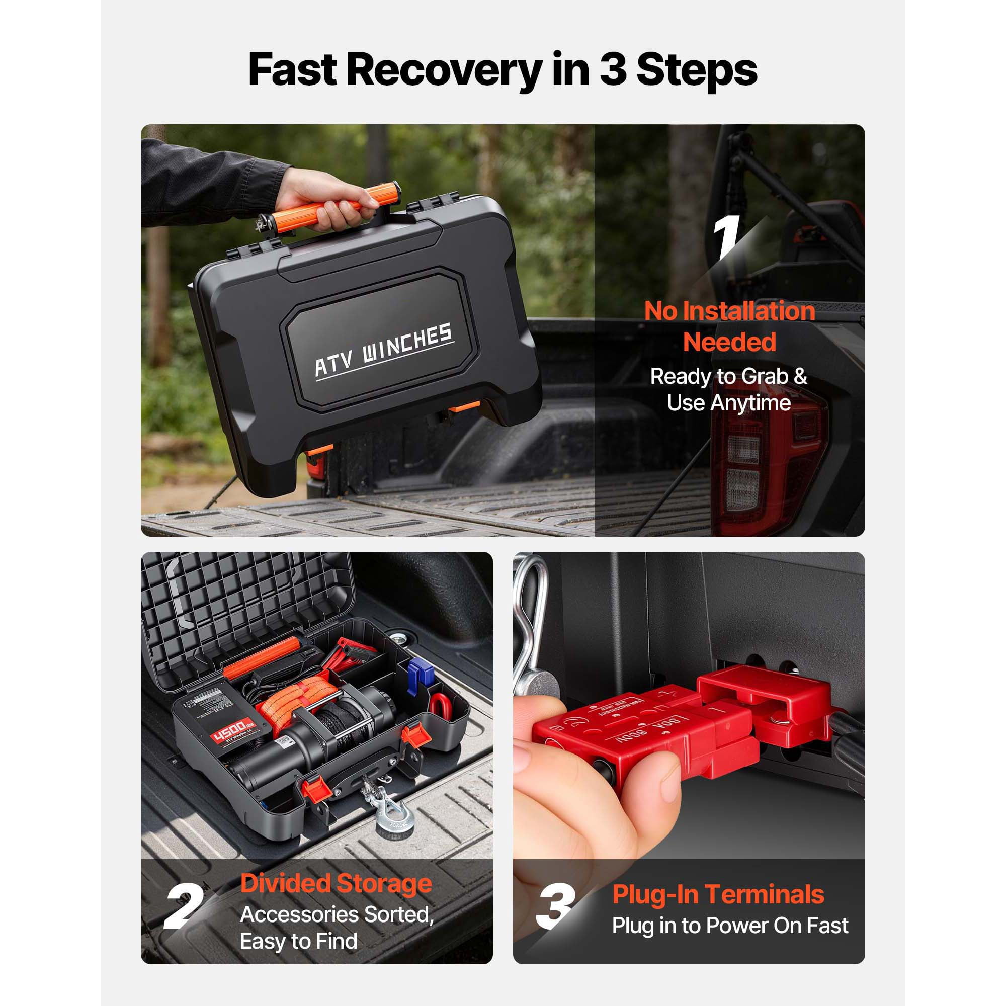 KFFKFF Portable 12V DC Electric Winch, 4500 lbs Capacity with Synthetic Rope, Dual Remotes, Recovery Kit with Fairlead, Hook, and Strap for ATV UTV Off-Road Pulling Applications