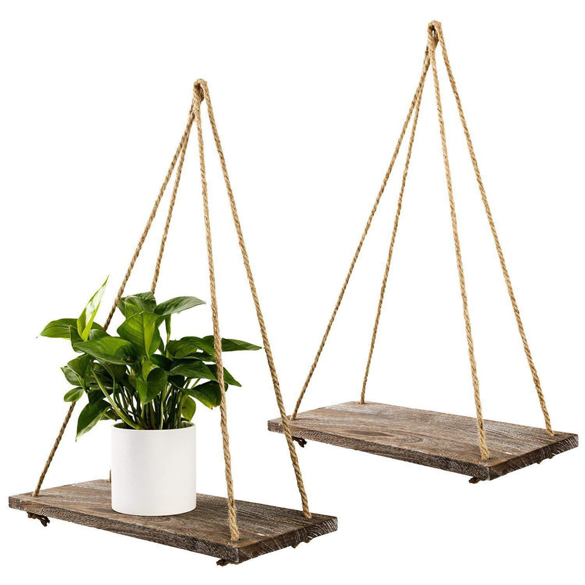Details about   2pcs Rustic Solid Wood Rope Hanging Wall Vintage Storage display Floating Shelf 