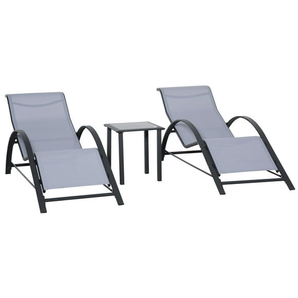 Outsunny 3 Pcs Patio Pool Lounge Chairs Set, Outdoor Chaise lounge, Table