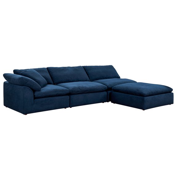 Puff 4 Pc Slipcovered Modular Sectional Sofa Performance Fabric Navy Blue