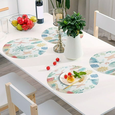 

Round Grid Placemat One Sizex1 Round Placemat PVC Plate Mat，15.4 Inch Non-Slip and Heat Resistant Table Placemat Dining Room Placemat Sea Life Cartoon Cute