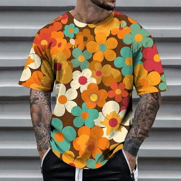 T-Shirts pour Hommes Pack Manches Courtes T-Shirt pour Hommes Été Col Montant T-Shirts Hommes Col Roulé Manches Longues Grande Tortue Blouse de Course Ensemble Floral pour Hommes