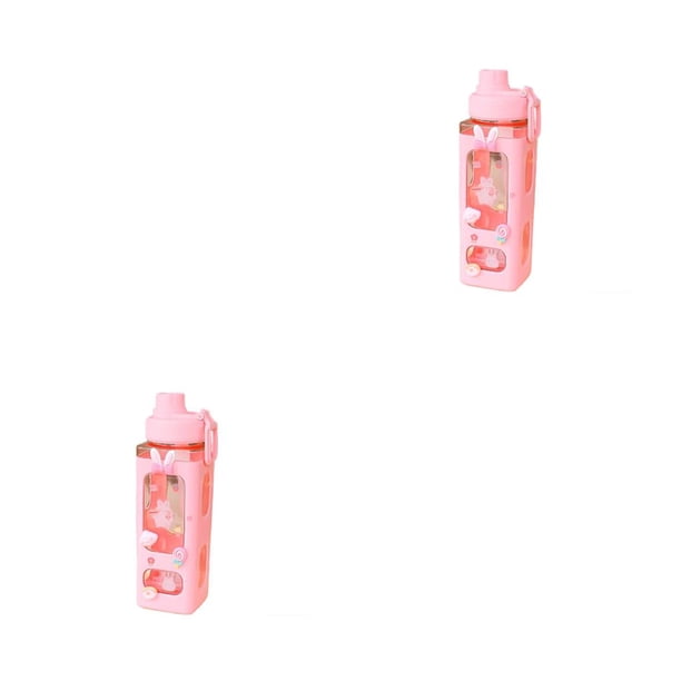 Soidarity Botella de agua con pegatinas de pajita, taza para beber jugo de 700ML de capacidad, taza escolar encantadora, chica, novias, pareja, Rosa/con pegatina 2piezas