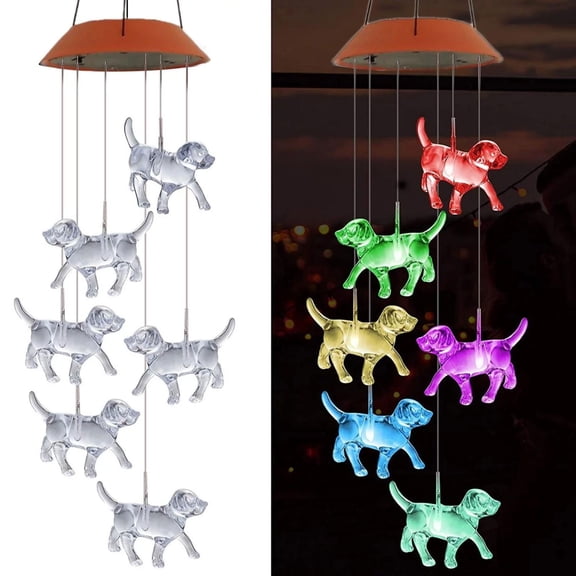 LYCAQL Puppy Solar Powered Wind Chimes, Waterproof Changing Color Dogs Wind Bells Light Outdoor for Patio Garden Decor, Gifts