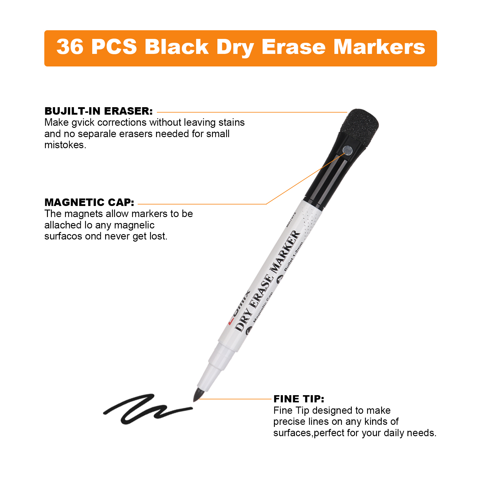 COMIX Magnetic Dry-Erase Markers, Fine Tip, 36-Pack Assorted Colors photo 4