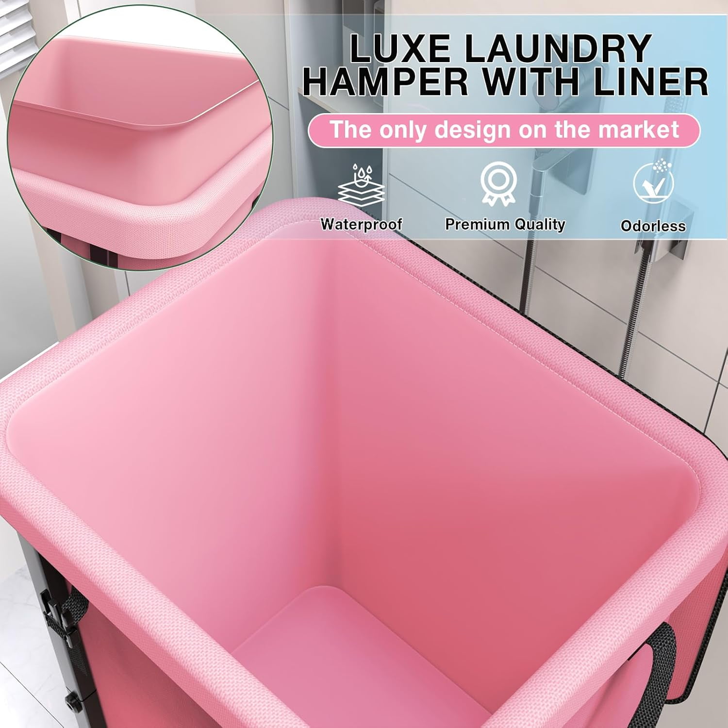 40 Gal(150L) High Grade Large Laundry Basket with Wheels, Rolling Laundry Hamper, Laundry Cart with Metal Frame and Removable Bag Design, Suitable for Laundry Room (Black, 150L)