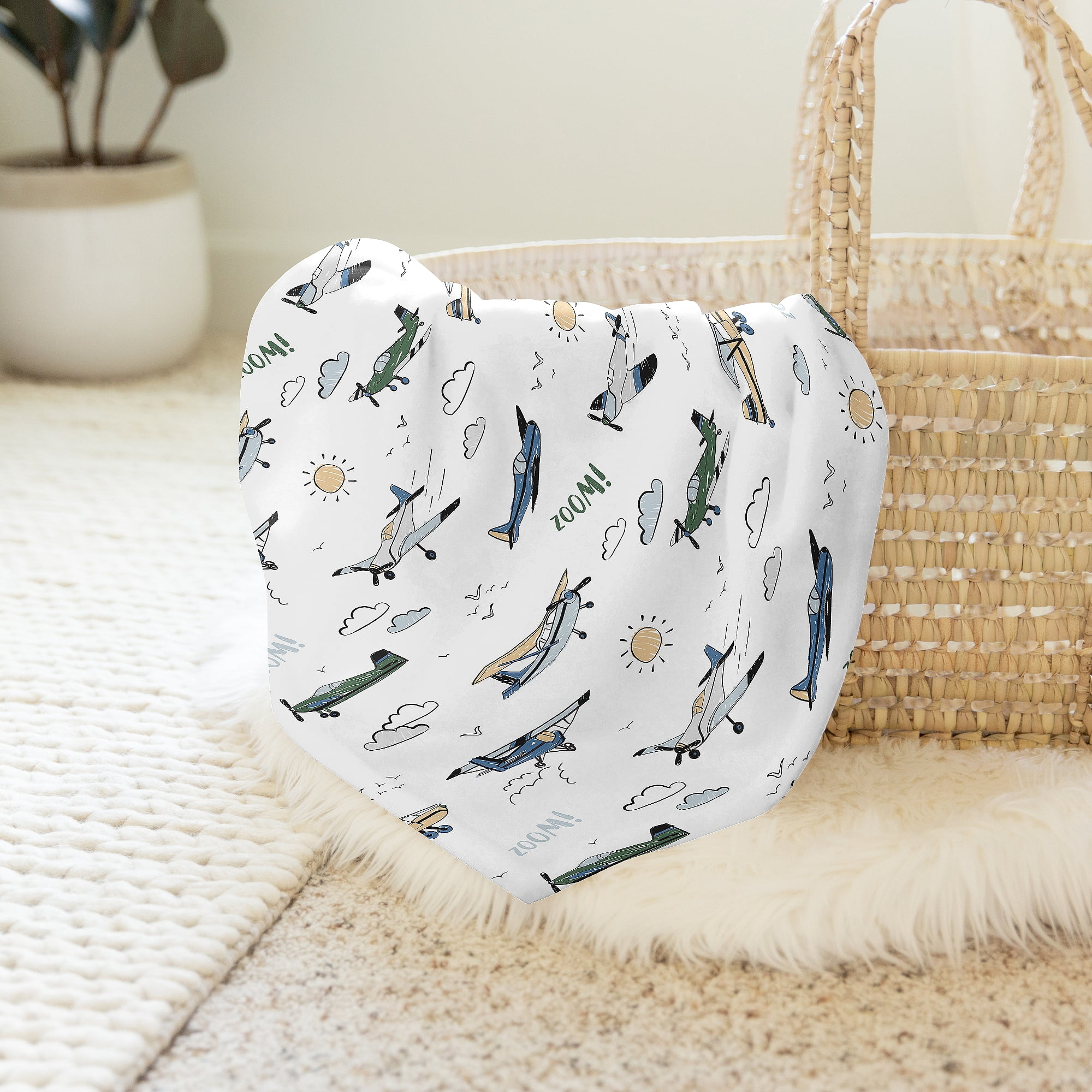 Sweet Jojo Designs Airplane Green and Blue Boy Baby Swaddle Blanket