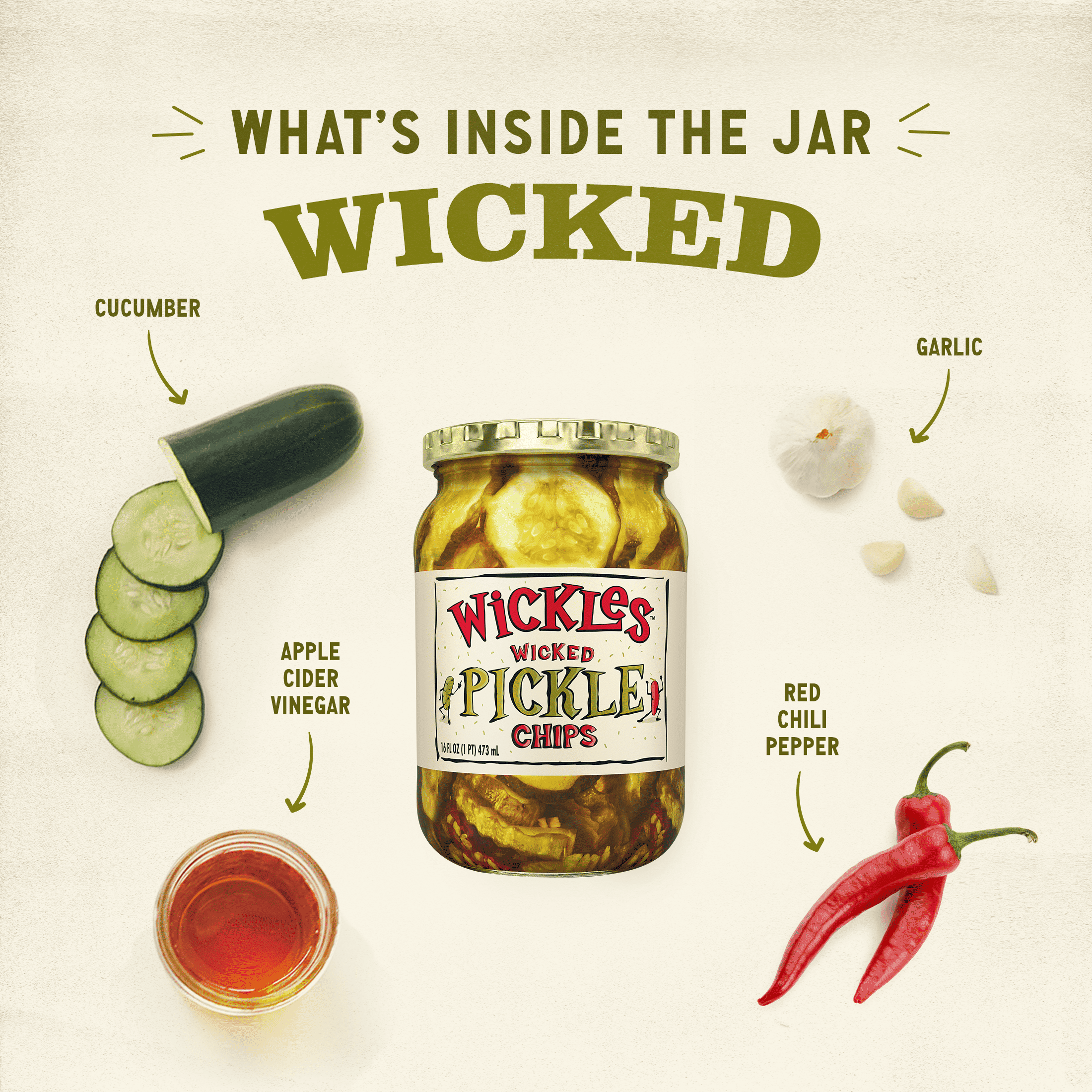 (6 pack) Wickles Wicked Pickle Chips, 16 fl oz Jar