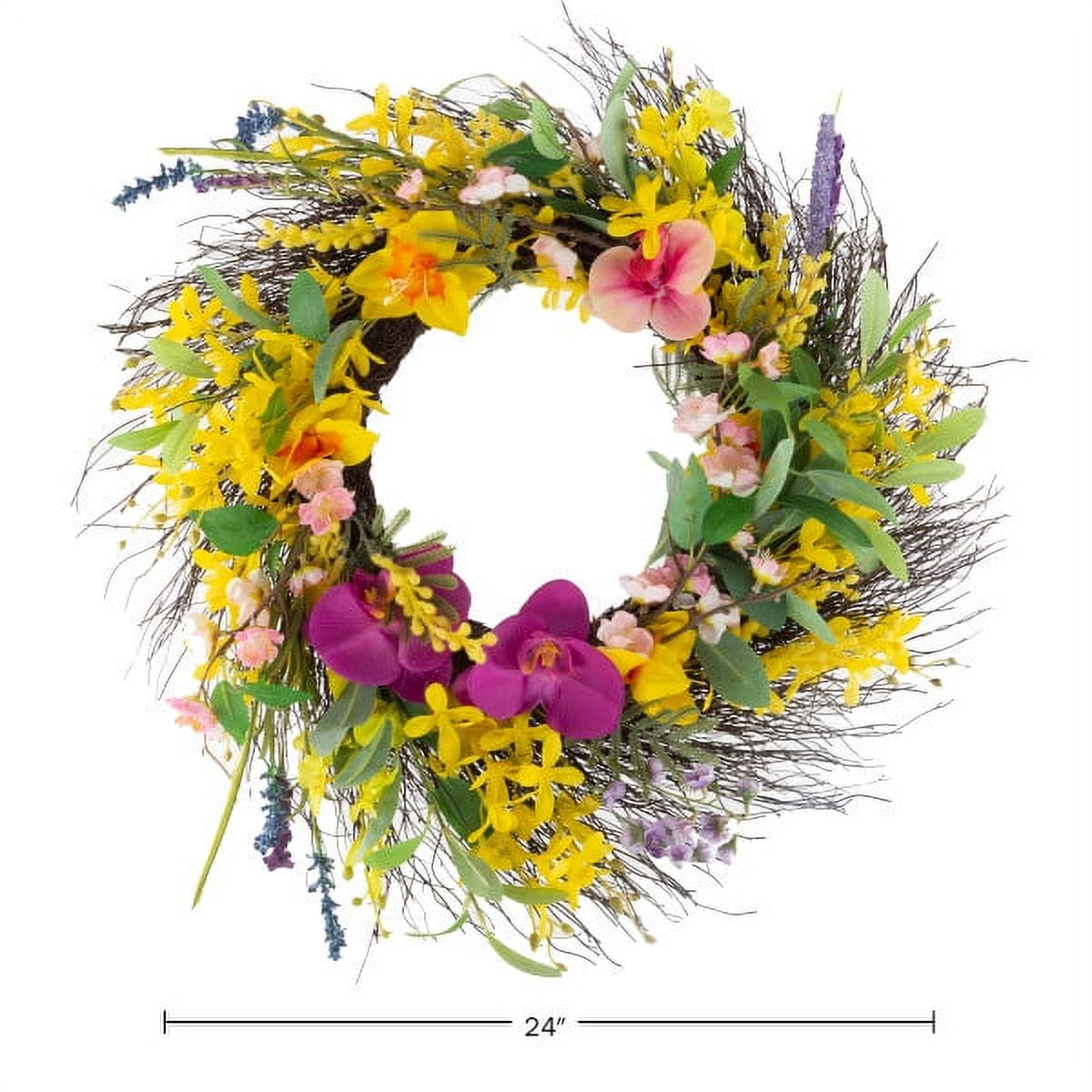 Pure Garden 24-inch Artificial Daisy and Lavender Wreath for Home Decor