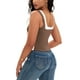 thumbnail image 3 of ATHLECHIC Camiseta sin mangas de cuello cuadrado para mujer, top corto de verano con bloques de color, XS, marrón, 3 of 5