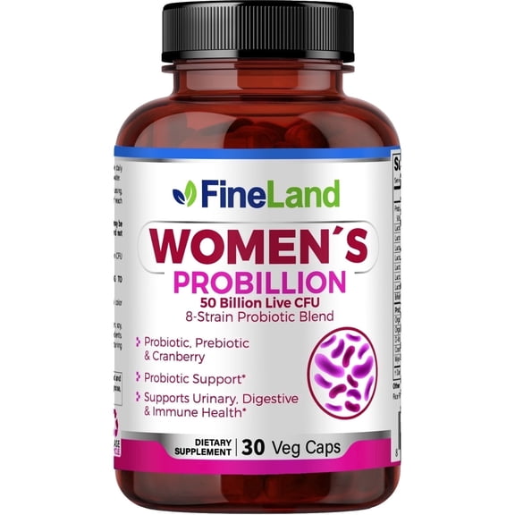 Fineland Vitamins Womens Probillion Probiotic Prebiotic Cranberry Urinary Tract Support Vegan Capsules, 30 Count